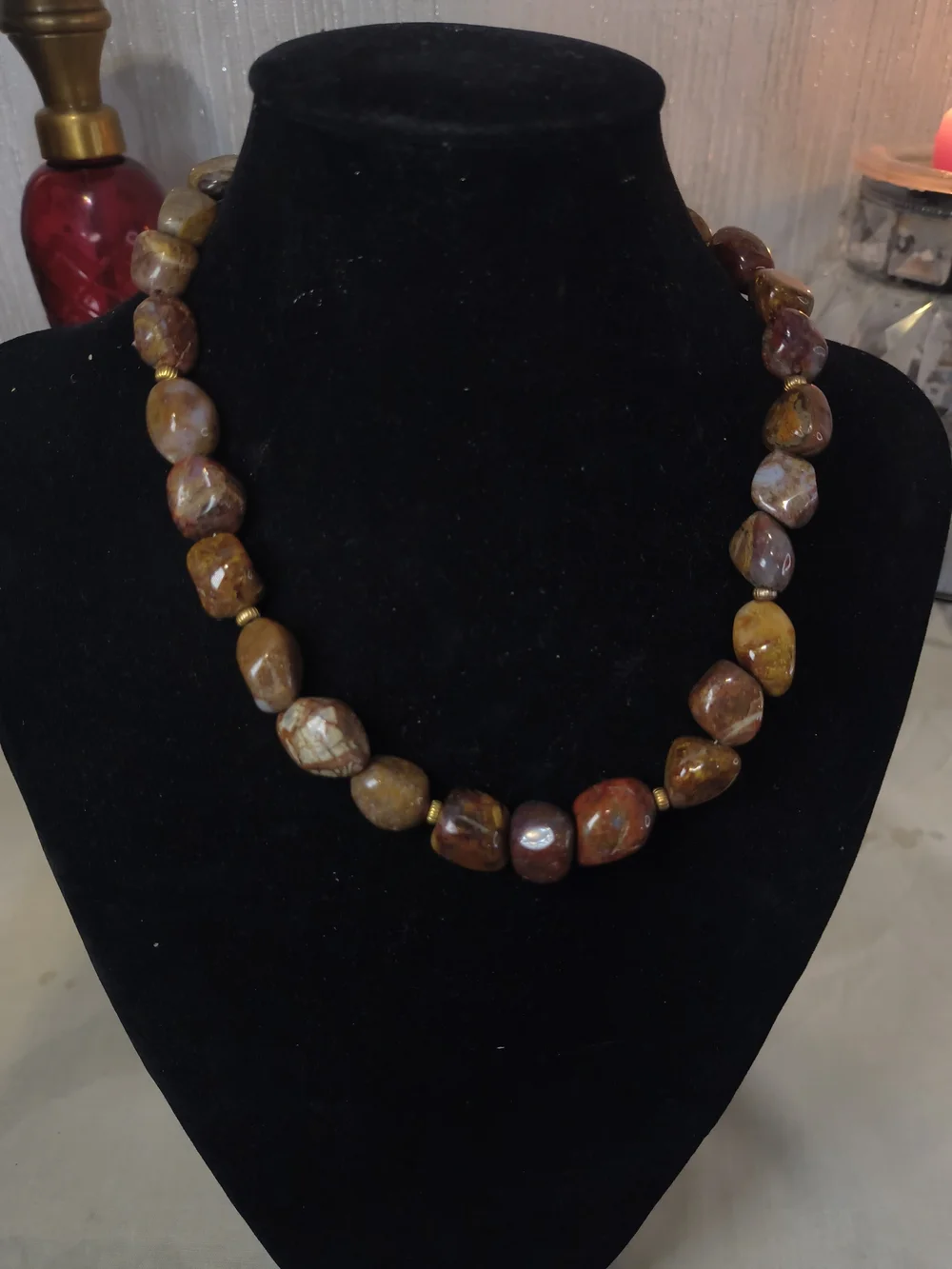 Vintage Artisan 925 Sterling Silver Gold Vermeil Natural Mookaite Jasper